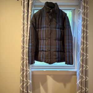 Burberry Men's Gray and Blue Plaid Puffer Jacket